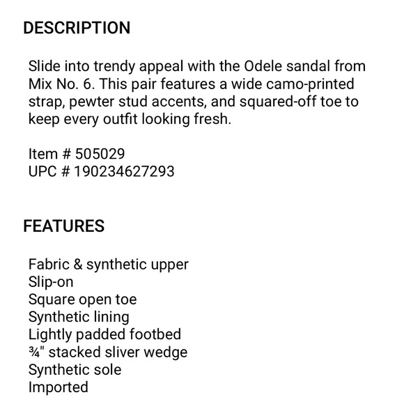 NWOT Mix No. 6 Camo Sandals. Sz 8. - Picture 3 of 5